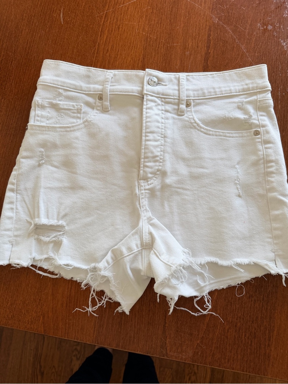 Express White Distressed High-Rise Denim Shorts